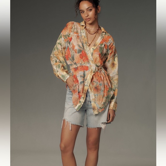 Pilcro Long-Sleeve Wrap Tunic Blouse Anthropologie - Picture 4 of 15